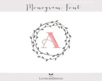 Branch Wreath Monogram Two Sizes Embroidery Font, Machine Embroidery Design, Laurel Wreath Monogram, Monogram Font Embroidery, Branch Wreath