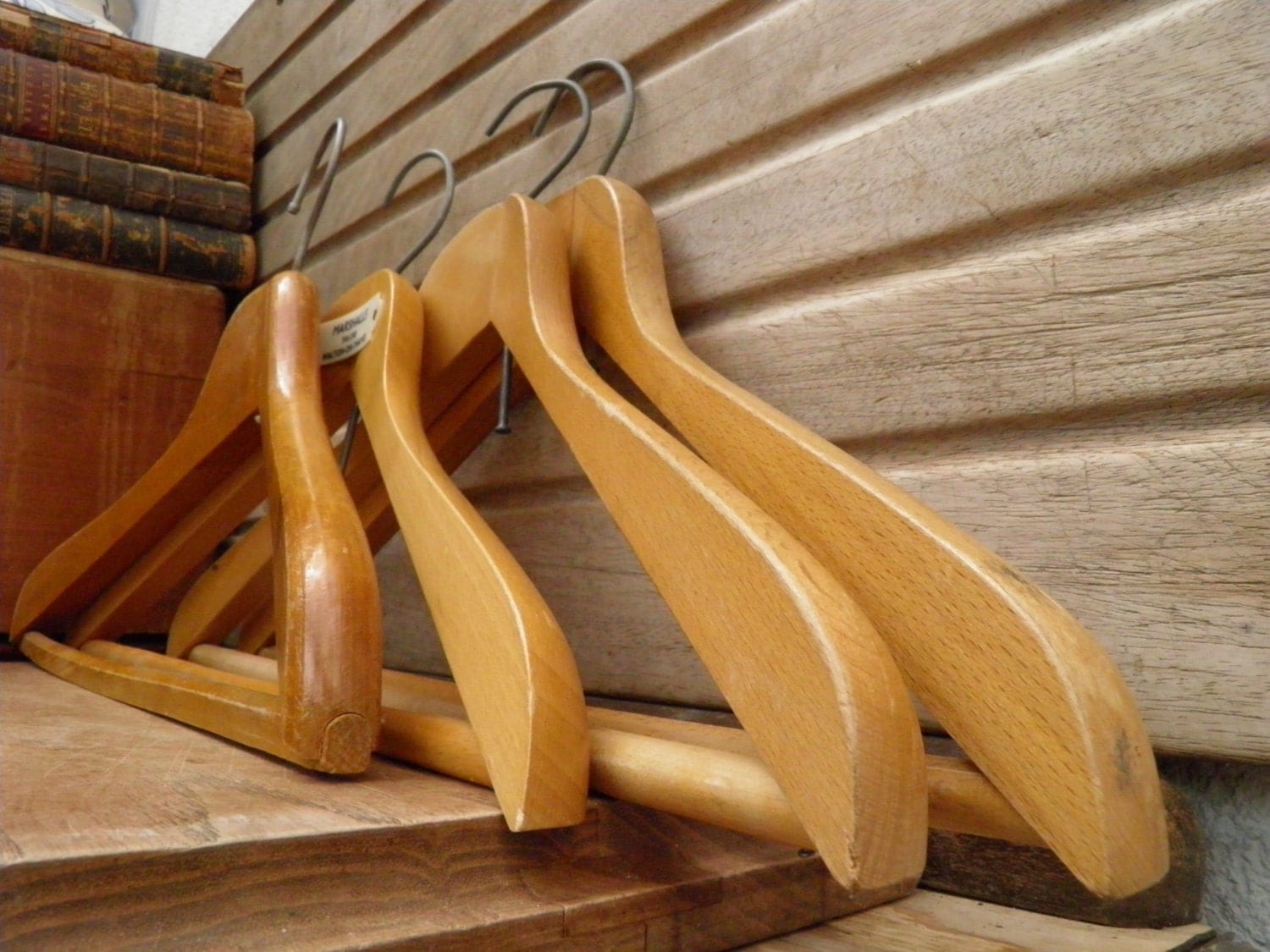 4 Vintage Wooden coat hangers clothes hangers varnished