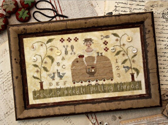 Primitive Cross Stitch Needle and Thread Choose Pattern Pin by prim with love on prim stitchery needfuls