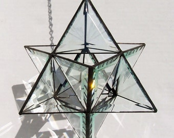 Beveled Glass, Origami Stained Glass, Star of David, Star Tetrahedron, Merkaba, Merkabah, Meditation, Reiki, Sacred Geometry, 3D Star