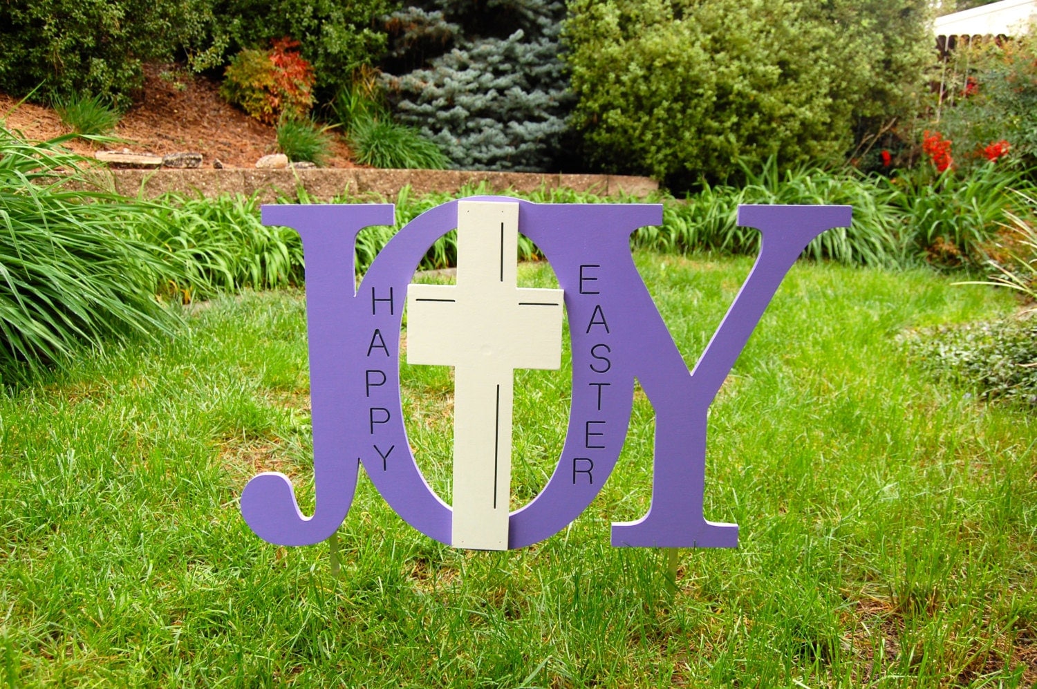 Easter Religious Outdoor Yard Decoration Wood Sign Joy with