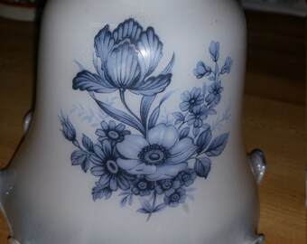 SALE! Vintage Glass Lamp Shade Replacement Light Globe White with Blue Flowers