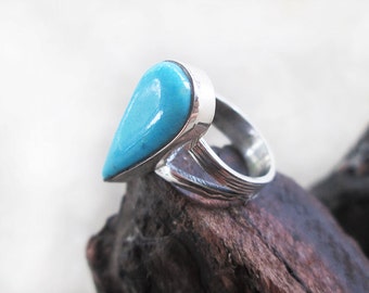 Handmade Silver Ring with blue Turquoise - Statement Silver Turquoise Ring - Original Turquoise Ring