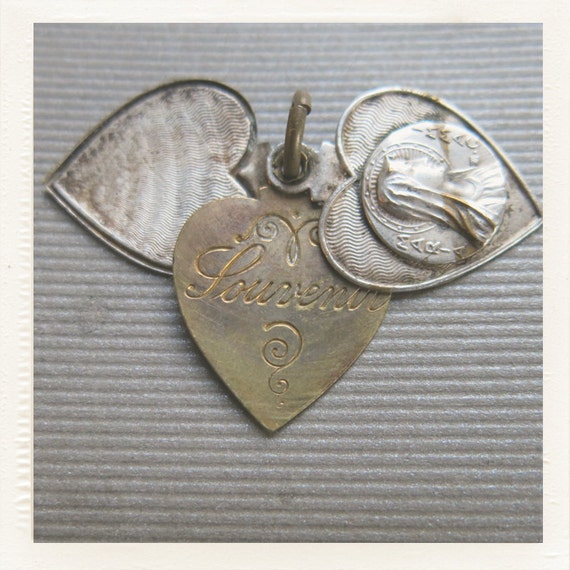 Antique Religious heart shaped slide Virgin Mary pendant