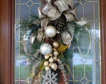 Christmas Door Swag- Christmas Wreath - Wreaths - Holiday Door Decorations - Pine cones -Champagne door swag