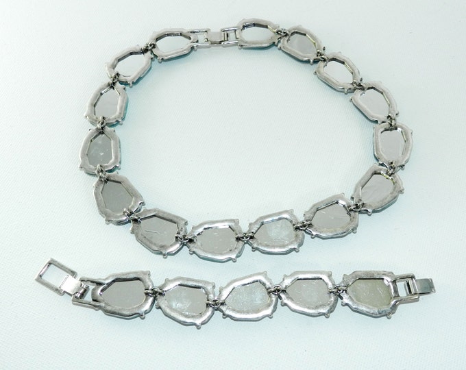 Vintage Chunky Aqua Lucite Necklace Bracelet Set, Faux Opal Necklace Bracelet Set, Vintage Jewelry, Fashion Necklace Earrings
