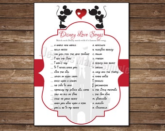 Disney Love Song Match Game with Mickey and Minnie Kissing - Printable - Cinderella Castle - Instant Download