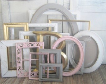 Pink and Gray Frame Set ~ Gallery Wall Nursery Frame Set Girl's Room Decor Picture Frames Nursery Decor Wall Collage Farmhouse Frames Blush