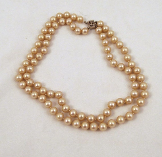 Vintage Faux Pearl Double Strand Necklace Sterling Clasp