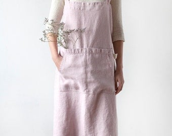 Pink Lavender Pinafore Stone Washed Linen Apron