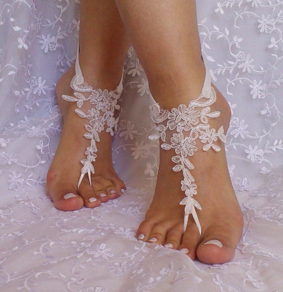 Free ship bridal lace barefoot sandal anklet Beach wedding barefoot sandals