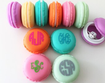 Monogrammed Ring, Trinket, Pill Storage, Faux French Macaron