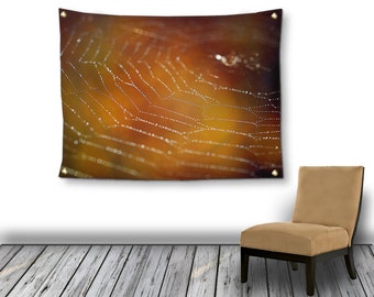 Autumn Wall Tapestry, Orange Wall Hanging, Spiderweb Photo Tapestry, Tapestry Wall Hanging, Large Wall Decor, Indoor Outdoor Garden Flag