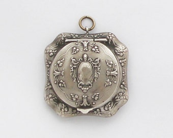 Antique French Powder Compact Pendant Pill Box Medaillon Locket