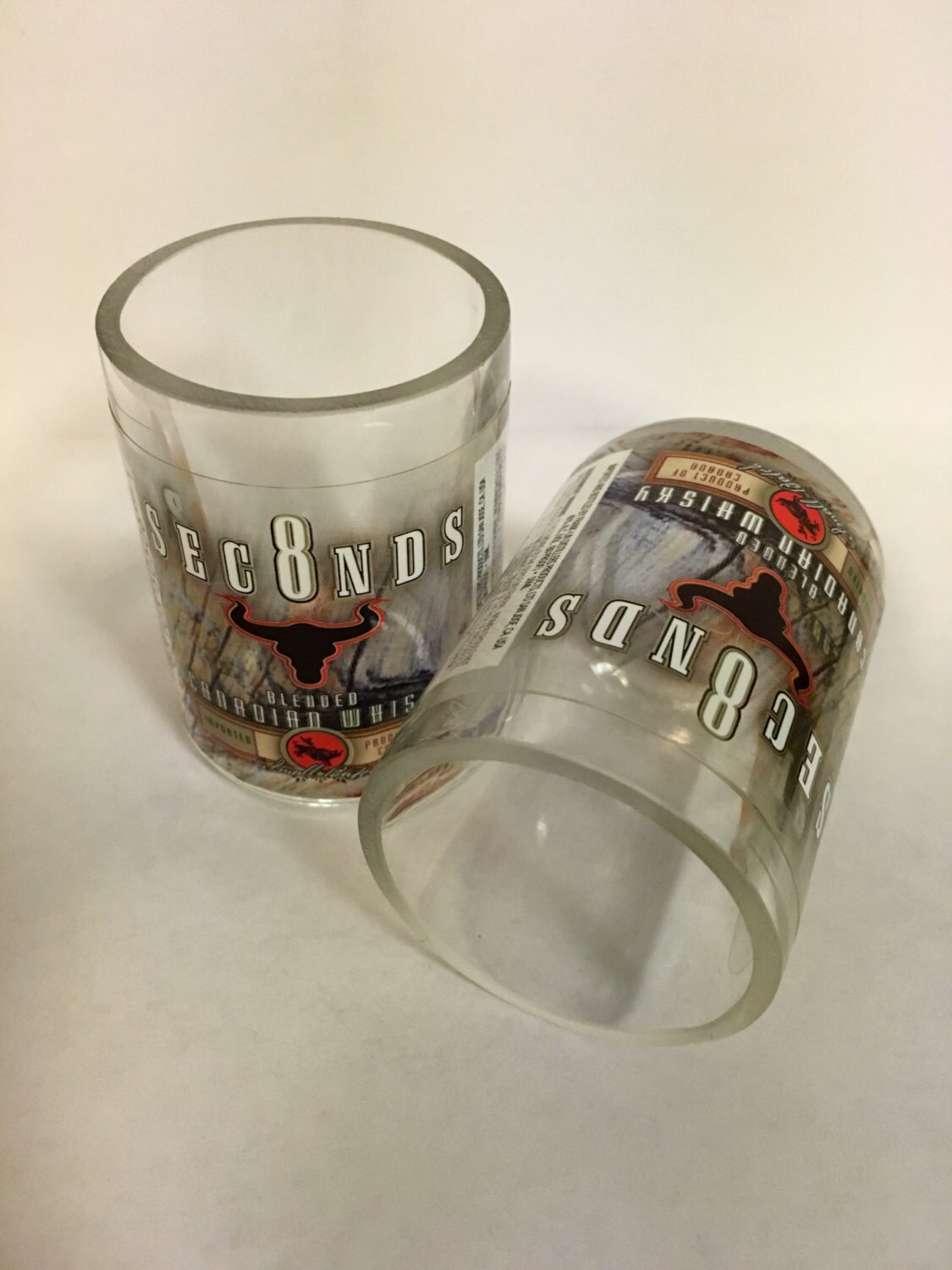 Upcycled Mini Liquor Bottle Shot Glasses. 8 Seconds Wisky. Man