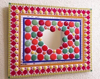 mozaiek spiegel, mozaieke spiegel, decoratieve spiegel, kunstobject, wandspiegel, Mozaïk Mosaics mosaic mirror artobject art object