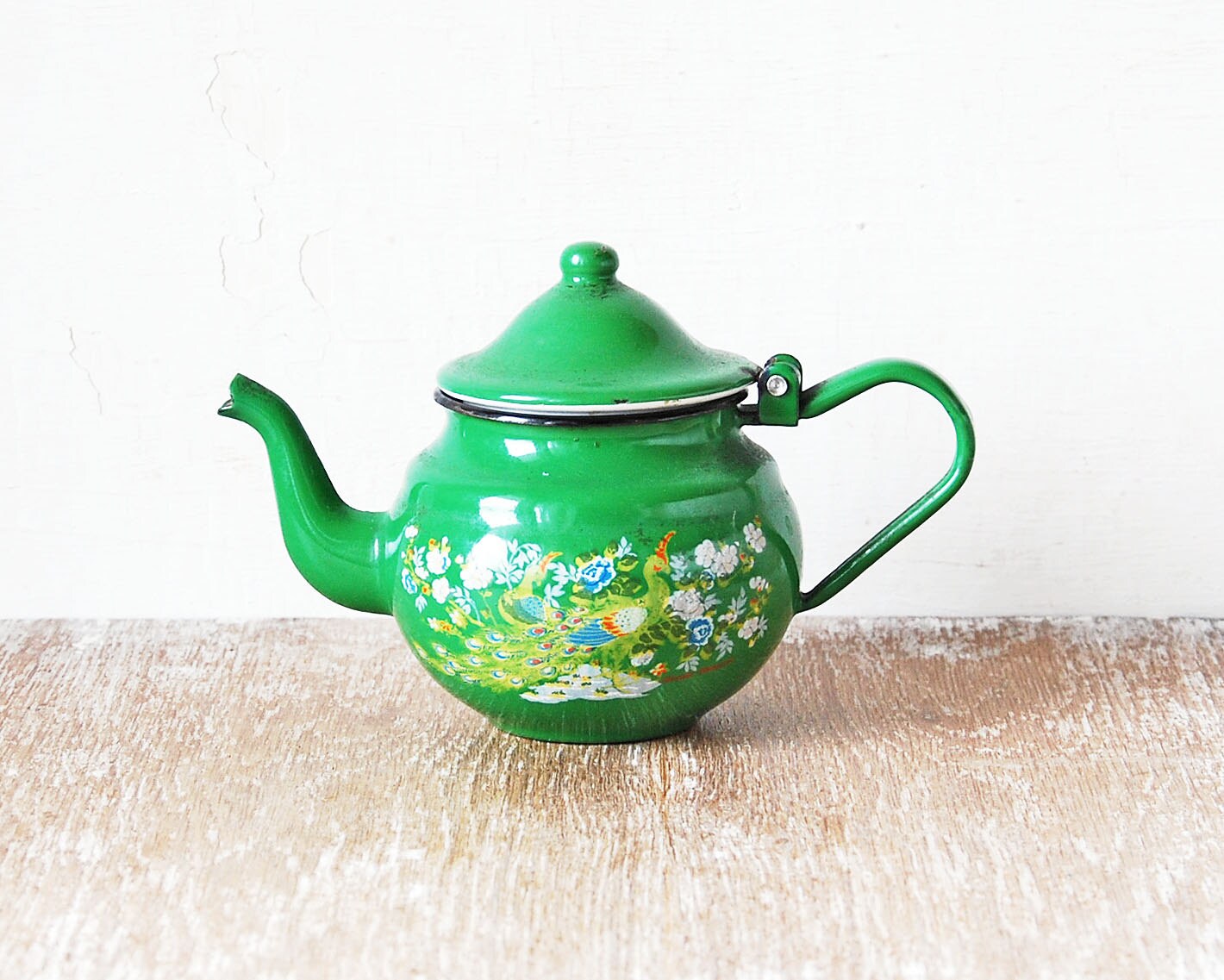 Teapot Vintage Enamelware Green Rustic Teapot Small Enamel
