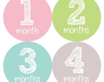 Baby Month Stickers, Monthly Baby Girl Stickers, Baby Month Milestone Stickers - Baby Girl, Baby Shower Gift, Grey, Pink, Growth Stickers