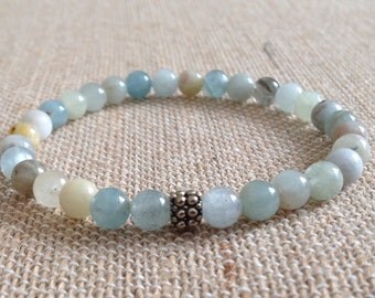 6mm Beryl Aquamarine and Healidor stretch bracelet