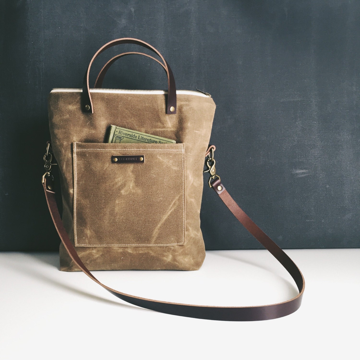 Waxed Canvas Book Bag Waxed Canvas Waxed Canvas Bag by RedHouseVT