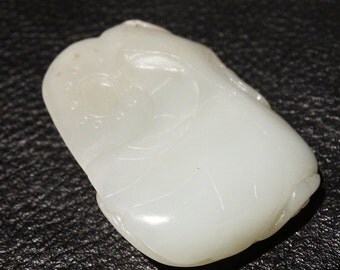 Hetian Jade Pendant Large Antique Nephrite Qing 1800s Lohan 90.5 Grams