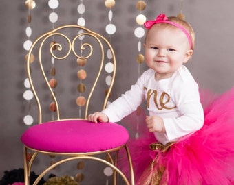 Hot Pink First Birthday Outfit/Baby Girls First Birthday Outfit/Baby Girl 1st Birthday Outfit/Hot Pink Tutu Outfit