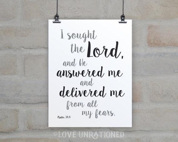 Bible Verse Printable I sought the Lord Psalm 34:4 Bible