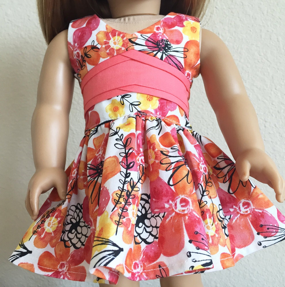Coral Floral Dress for 18 inch dolls made from Melody
