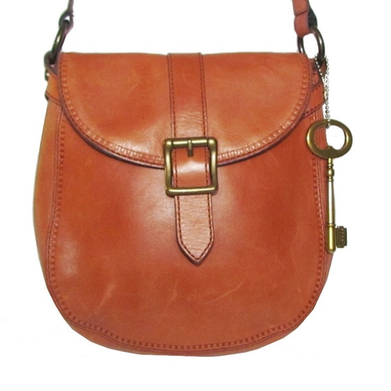 Fossil Purse Vintage Brown Leather Handbag Flap Over Shoulder