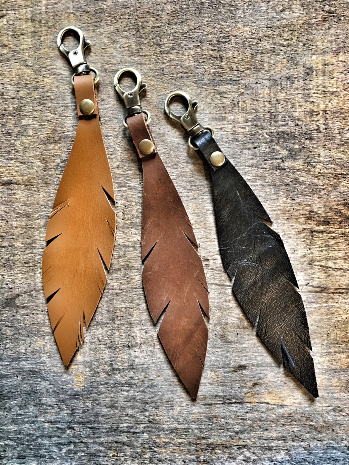 Leather Feather Keychain / Leather Key Chain by RusticMoonLeather