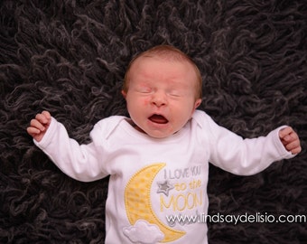 Newborn gender neutral coming home outfit - I love you to the moon and back gown - Coming home outfit, hosptial gown, baby gown - unisex