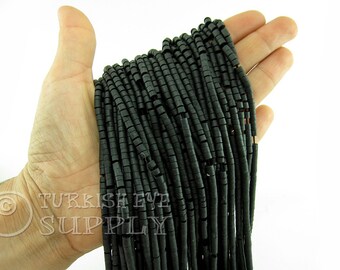 Hand Cut Afghan Beads 4mm Black Heishi Bead Strands Howlite Seed Beads One 1 Full Strand Semiprecious Gemstone Beads, Loose Beads