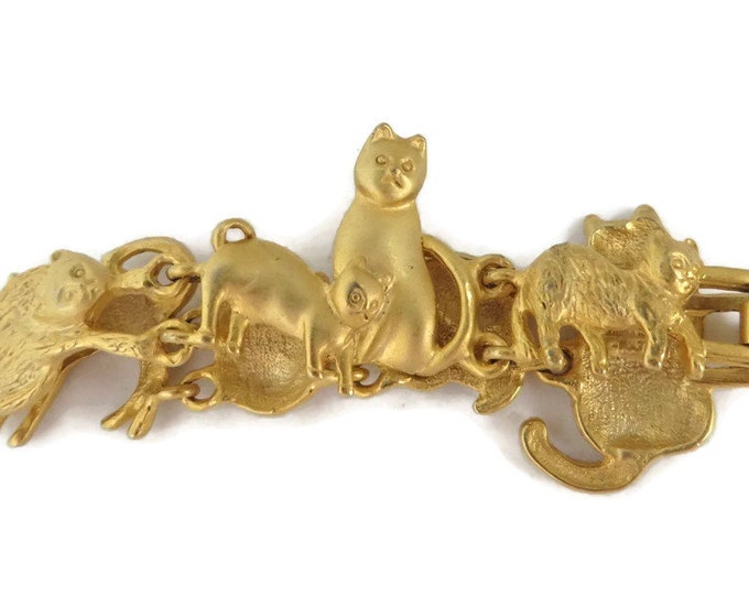 AJC Cat Bracelet, Vintage Satin Gold Tone Link Bracelet