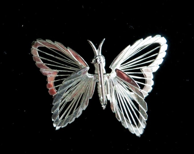 Monet Butterfly Brooch, Vintage Silver Tone Insect Pin, Birthday Gift, Christmas Gift