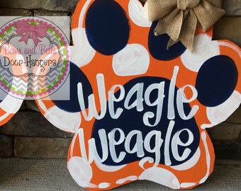 Auburn door hanger, auburn decor, Paw print door hanger, tiger paw, tiger law decor, door hanger, door sign, door wreath