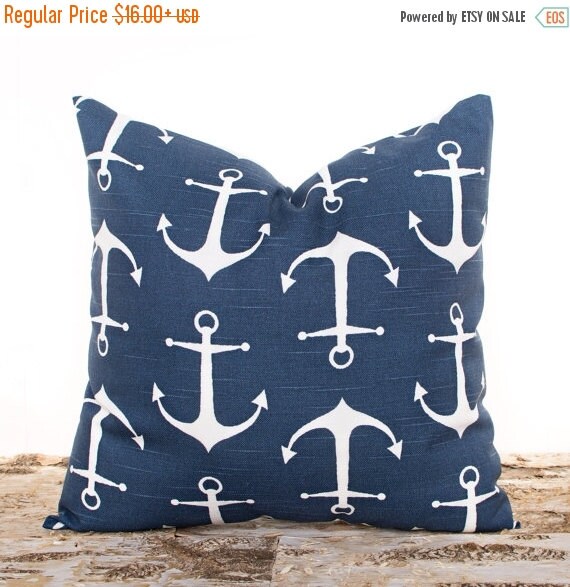 SALE ENDS SOON Navy Anchor Pillow Blue Nautical by LilyPillow