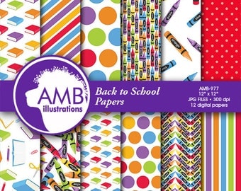School digital papers, Classroom scrapbook papers, painting paper, crayon papers, Back to school papers, School papers, comm-use, AMB-977