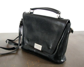Vintage Leather top handle bag Black leather handbag Black top handle bag Leather purse Shoulder purse