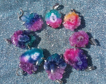 On sale. Rainbow Solar Quartz, Silver Pendant necklace 4 different kinds to choose from.