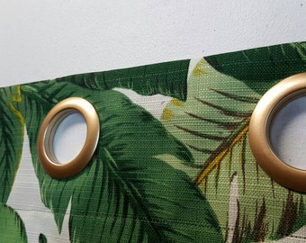 INDOOR / OUTDOOR 1 Pair Flat Rod Pocket / Grommet Curtain Panels in Tommy Bahama Indoor/Outdoor Swaying Palms Aloe 50"W x Selected Length