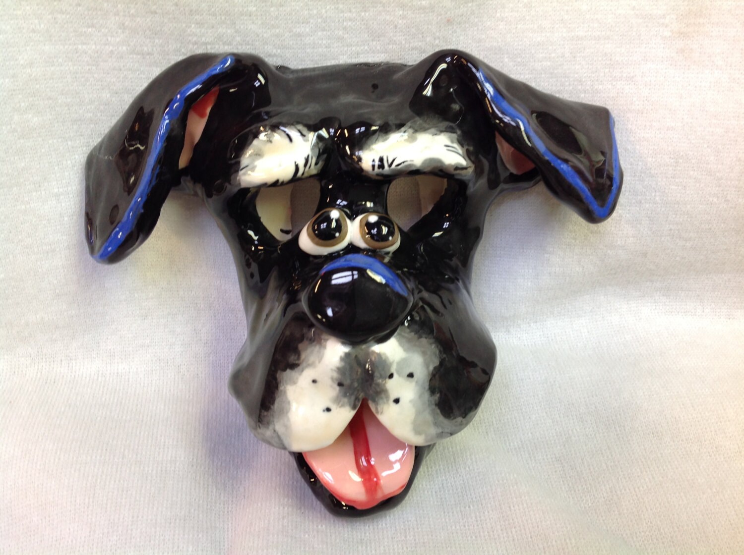 Hand Painted Ceramic Dog Face / Dog head sculpture / Whimsical