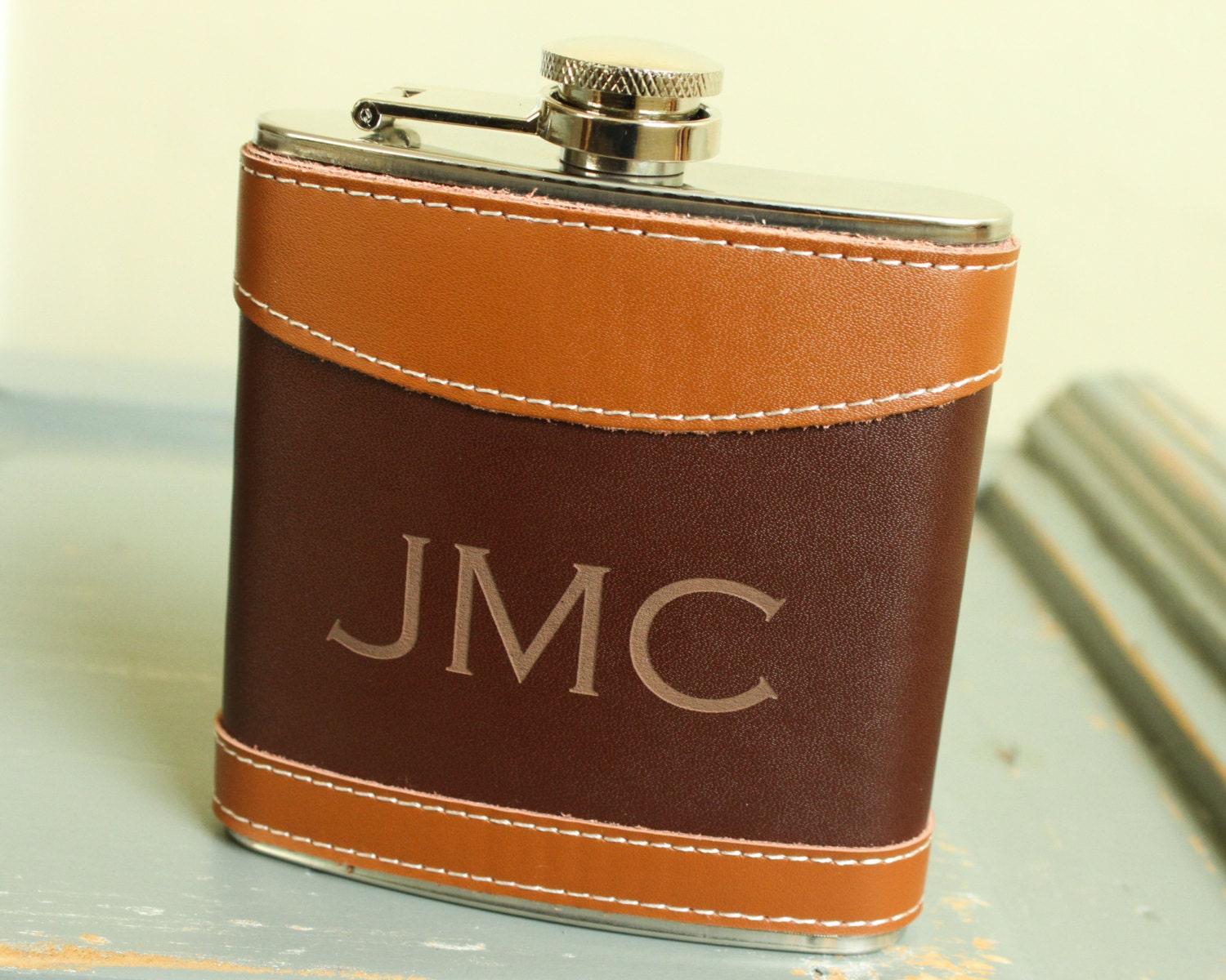 Personalized Flask Monogrammed Leather Flasks by EngraveMeThis