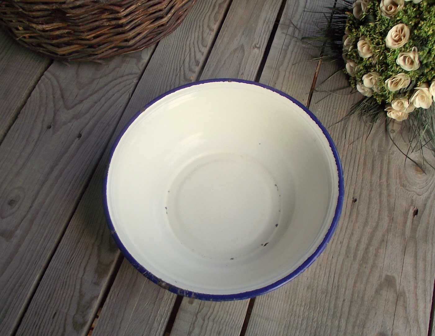 Vintage Enamel Wash Basin Large White Bowl by MyFrenchBricABrac