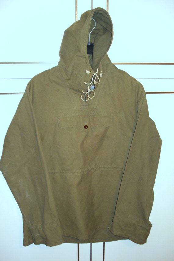 Vintage Green Men's Canvas Anorak with Hood /Front