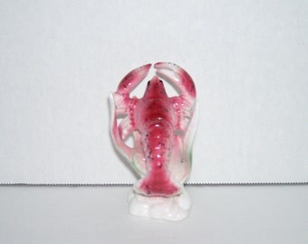 Vintage Miniature Bone China Red Lobster Figurine Japan Label