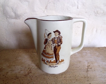 French wine carafe Vintage cider jug French Bretagne jug with dancing couple in traditional costume