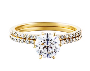 14K Wedding Set CZ Engagement Ring Classic Solitaire with Pave Eternity Band 14K Wedding Set with CZ Solitaire Cubic Zirconia Set of 2 Rings