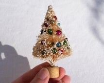 bottle brush tree brooch vintage Christmas pin all original with paper ...