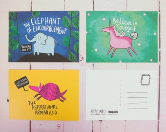 Motivational Illustrated Postcard Pack - 3 Pack - Pun - Confidence Boost - New Job - Friend - Gift