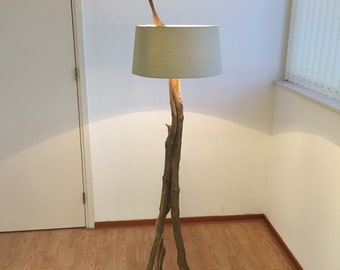 Floor lamp with three weathered old oak branches